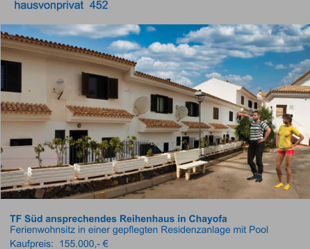 TF Süd ansprechendes Reihenhaus in Chayofa Ferienwohnsitz in einer gepflegten Residenzanlage mit Pool Kaufpreis:  155.000,- €         hausvonprivat  452